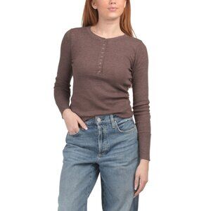 MICHAEL STARS Chestnut Made In Usa Thermal Regan Henley Neck Tee